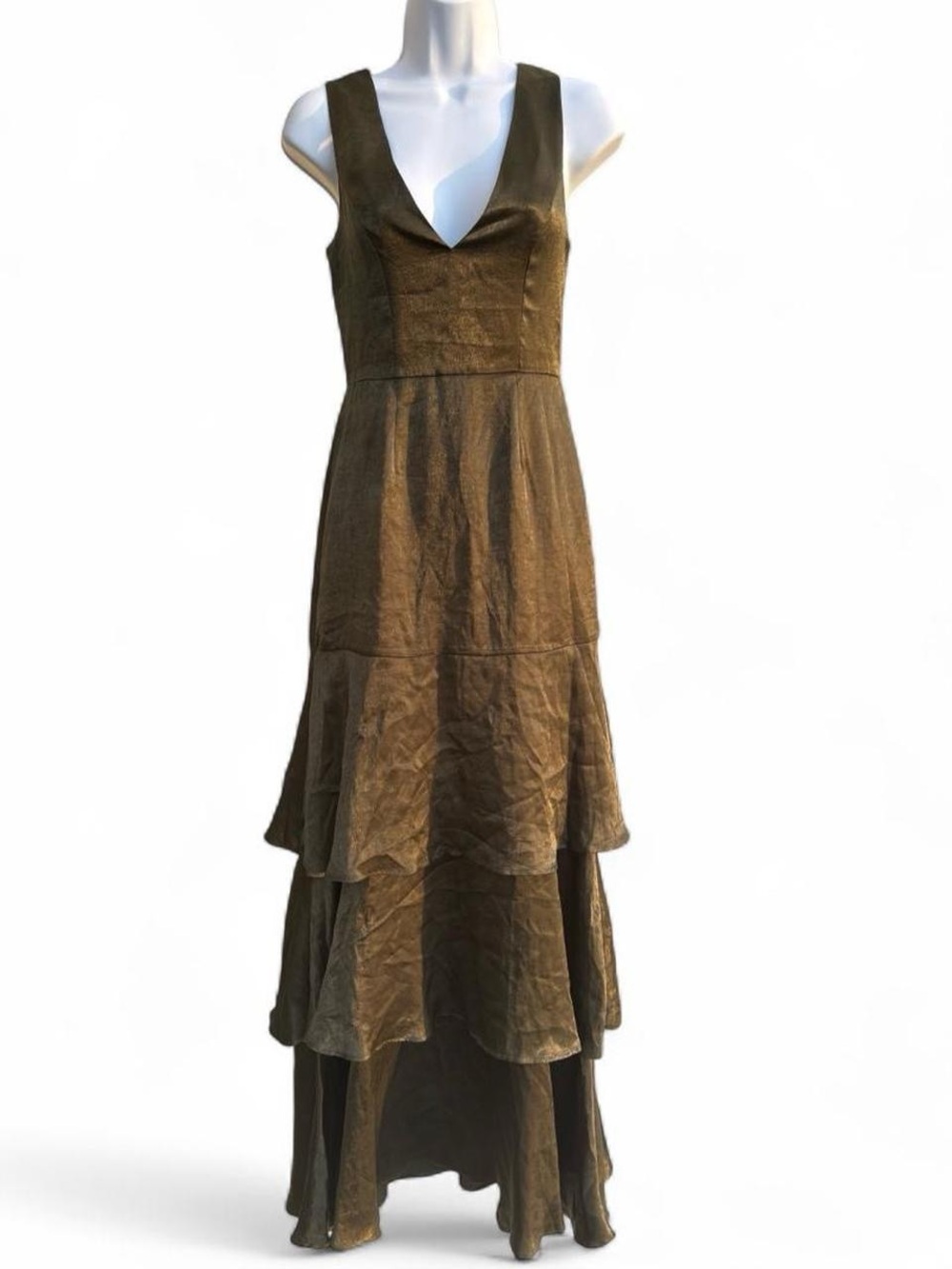 NWT Lulus Exclusive Elegance Green Satin Tier Maxi Dress XS Formal Gown Wedding